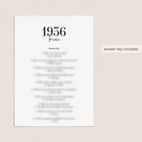 1936 Trivia Quiz with Answer Key Instant Download