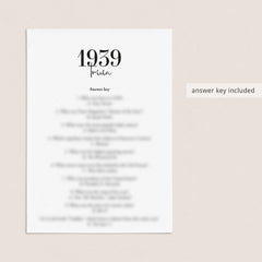 1939 Trivia Quiz with Answer Key Instant Download