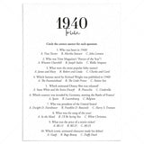 1940 Trivia Quiz with Answer Key Instant Download by LittleSizzle