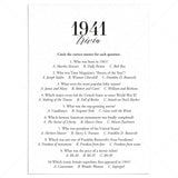 1941 Trivia Quiz with Answer Key Instant Download by LittleSizzle
