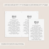 1941 Trivia Quiz with Answer Key Instant Download