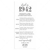 85th Birthday Party Decorations Back in 1942 Table Card Custom Name by LittleSizzle