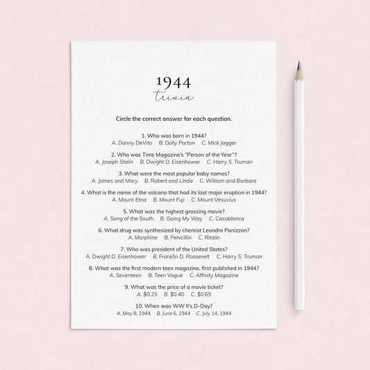 1944 Quiz and Answers Printable by LittleSizzle