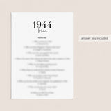 1944 Trivia Quiz with Answer Key Instant Download