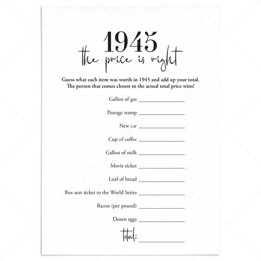 1945 The Price Is Right Game with Answers Printable by LittleSizzle