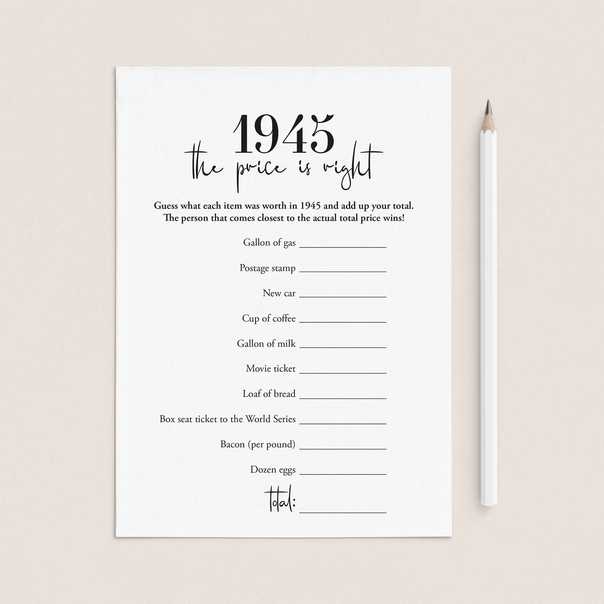 1945 The Price Is Right Game with Answers Printable by LittleSizzle