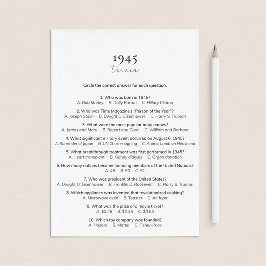 1945 Quiz and Answers Printable by LittleSizzle