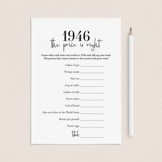 1946 The Price Is Right Game with Answers Printable by LittleSizzle