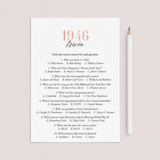 1946 Trivia Questions and Answers Printable by LittleSizzle