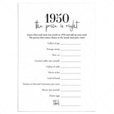 1950 The Price Is Right Game with Answers Printable by LittleSizzle