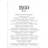 1950 Trivia Quiz with Answer Key Instant Download by LittleSizzle