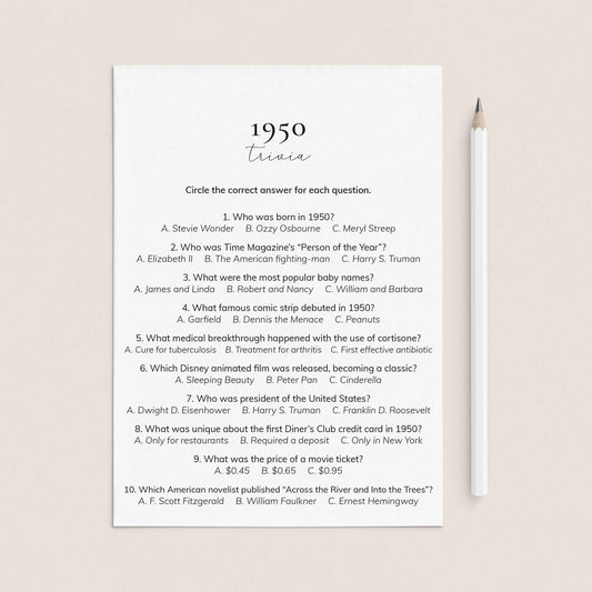 1950 Quiz and Answers Printable by LittleSizzle