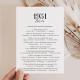 1951 Trivia Quiz with Answer Key Instant Download