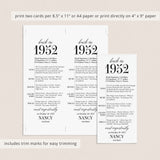 75th Birthday Party Decorations Born in 1952 Table Card