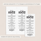 75th Birthday Gift Born in 1952 Table Card