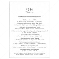 1954 Quiz and Answers Printable by LittleSizzle