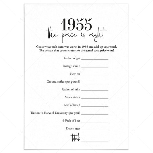 1955 The Price Is Right Game with Answers Printable by LittleSizzle