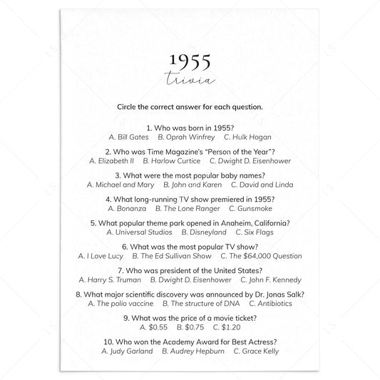 1955 Quiz and Answers Printable by LittleSizzle