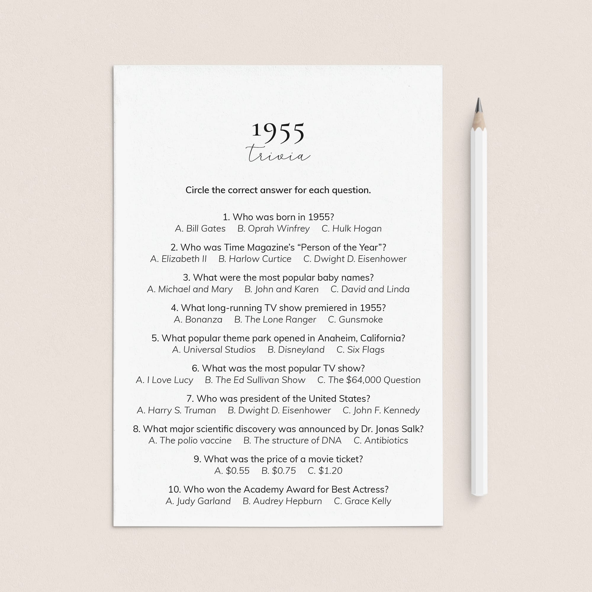 1955 Quiz and Answers Printable by LittleSizzle