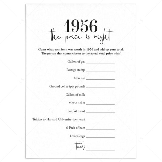 1956 The Price Is Right Game with Answers Printable by LittleSizzle