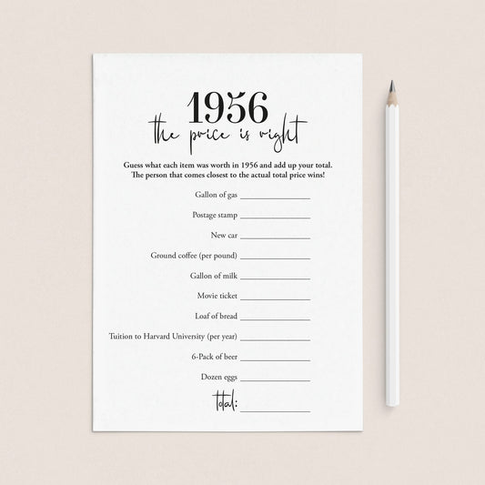 1956 The Price Is Right Game with Answers Printable by LittleSizzle