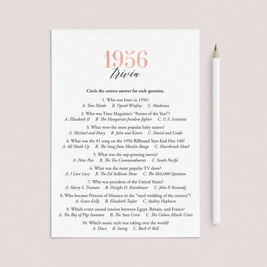 1956 Trivia Questions and Answers Printable by LittleSizzle