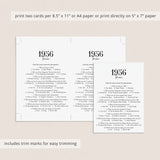 1956 Trivia Quiz with Answer Key Instant Download