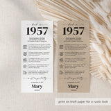 70th Birthday Place Cards Personalized What Happened in 1957 Printable