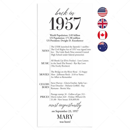 70th Birthday Party Decorations Born in 1957 Table Card by LittleSizzle