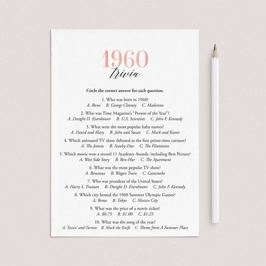 1960 Trivia Questions and Answers Printable by LittleSizzle