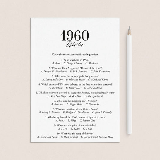 1960 Fun Facts Quiz with Answers Printable | 1960 Pop Culture Trivia by LittleSizzle