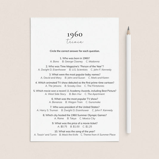 1960 Quiz and Answers Printable by LittleSizzle