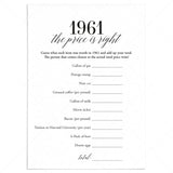 1961 The Price Is Right Game with Answers Printable by LittleSizzle