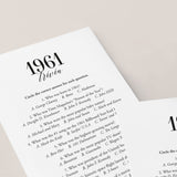 1961 Trivia Quiz with Answer Key Instant Download