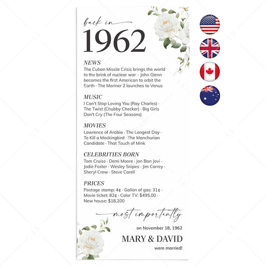 1962 Anniversary Table Cards Personalized 65th Anniversary Decor by LittleSizzle