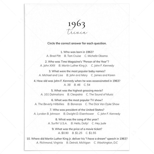 1963 Quiz and Answers Printable by LittleSizzle
