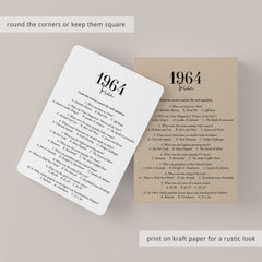 1964 Trivia Quiz with Answer Key Instant Download
