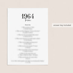 1964 Trivia Quiz with Answer Key Instant Download