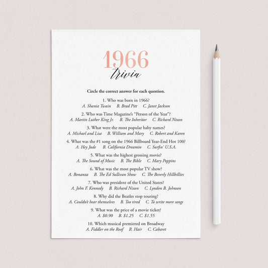 1966 Trivia Questions and Answers Printable by LittleSizzle