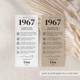 60th Birthday Place Cards Personalized What Happened in 1967 Printable