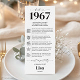 60th Birthday Place Cards Personalized What Happened in 1967 Printable