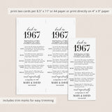 60th Anniversary Party Decorations Married in 1967 Table Card