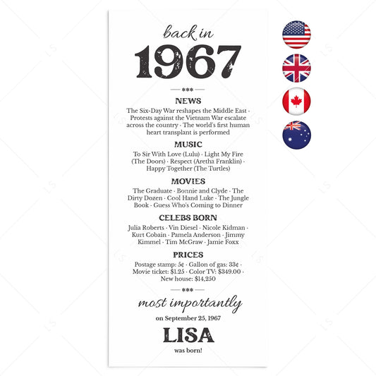 60th Birthday Gift Born in 1967 Table Card by LittleSizzle