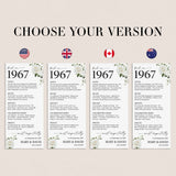 1967 Anniversary Table Cards Personalized 60th Anniversary Decor