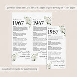 1967 Anniversary Table Cards Personalized 60th Anniversary Decor