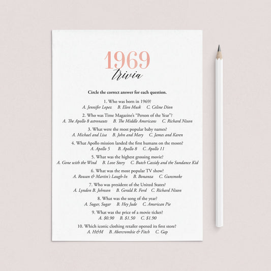 1969 Trivia Questions and Answers Printable by LittleSizzle