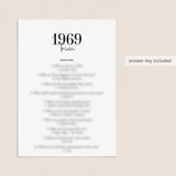 1969 Trivia Quiz with Answer Key Instant Download