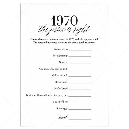 1970 The Price Is Right Game with Answers Printable by LittleSizzle