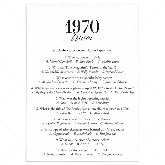 1970 Fun Facts Quiz with Answers Printable | 1970 Pop Culture Trivia by LittleSizzle