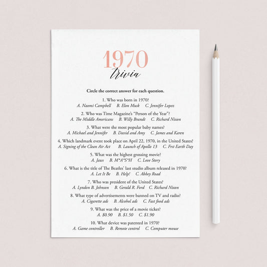 1970 Trivia Questions and Answers Printable by LittleSizzle